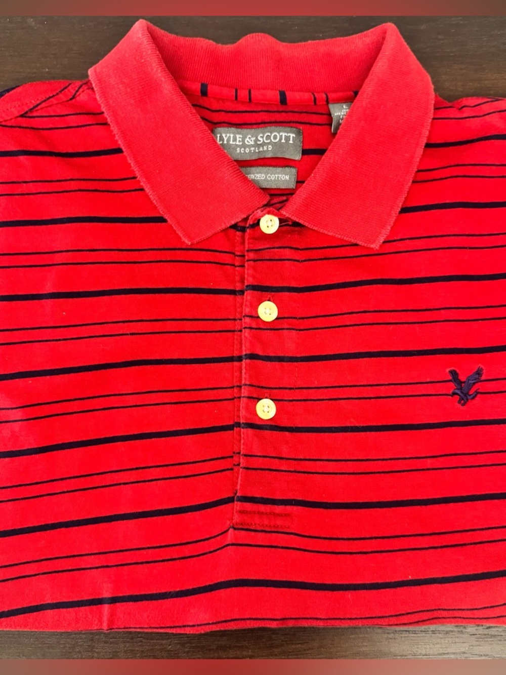 Lyle & Scott men’s Red Striped Polo L Mercerized Cotton Preppy Golfcore Classic